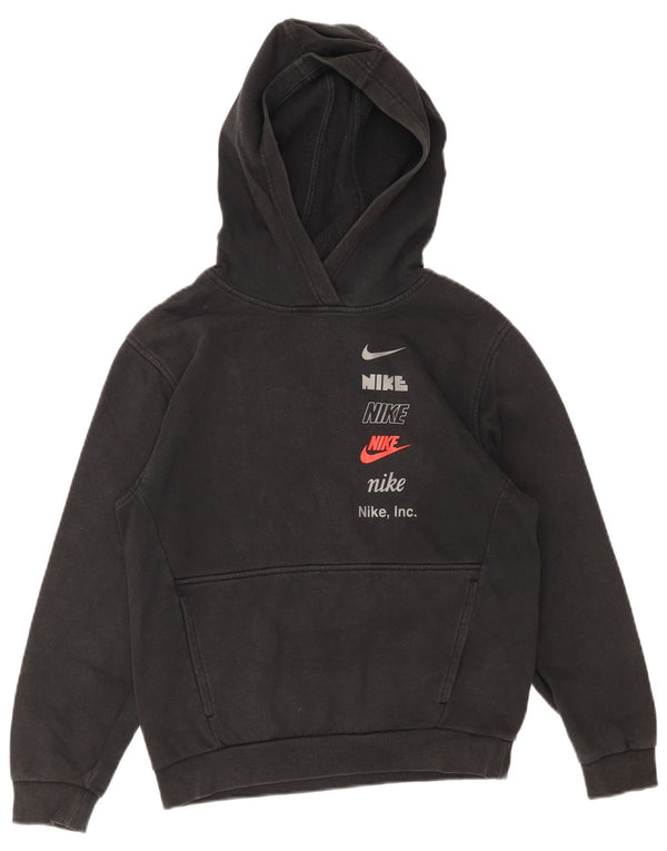 Nike Boys Graphic Hoodie Jumper 12-13 Years Large Black Cotton