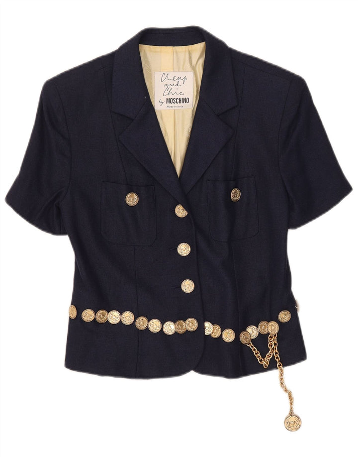 Moschino Womens 3 Button Short Sleeve Blazer Jacket UK 14 Large Navy Blue