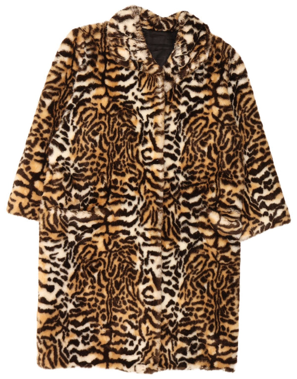 Vintage Womens Faux Fur Oversized Overcoat IT 44 Medium Brown Animal Print