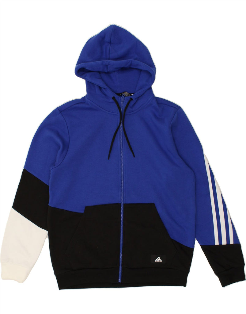 ADIDAS Mens Zip Hoodie Sweater Large Blue Colourblock Cotton | Vintage Adidas | Thrift | Second-Hand Adidas | Used Clothing | Messina Hembry 