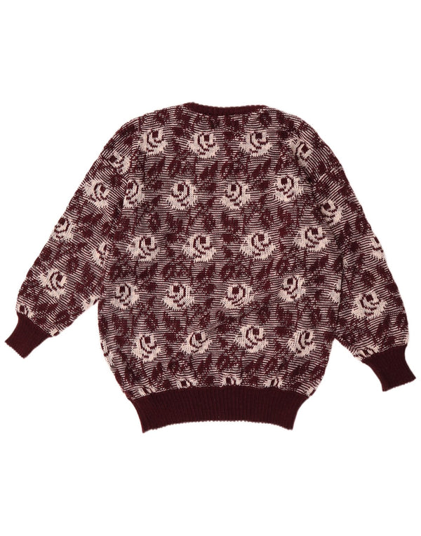 Vintage Womens Crew Neck Jumper Sweater UK 14 Medium Burgundy Floral