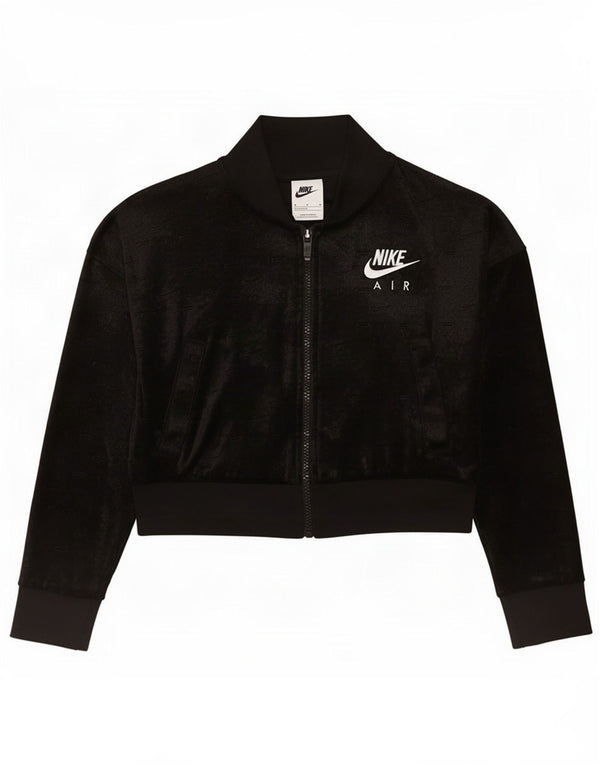 Nike Girls Velour Tracksuit Top Jacket 10-11 Years Medium Black