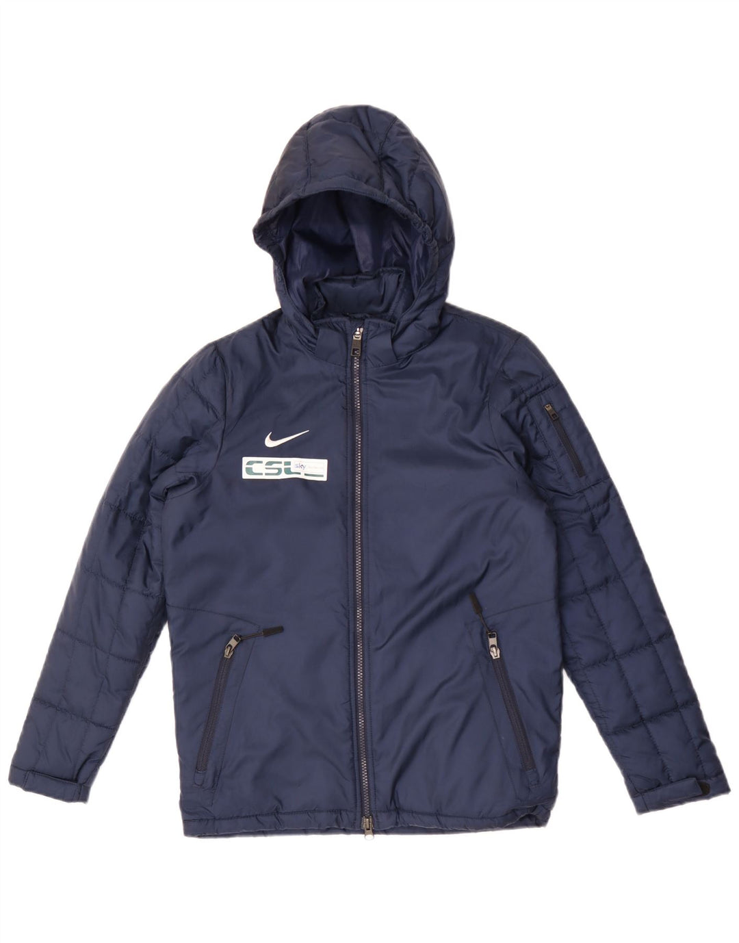 Nike Boys Hooded Padded Jacket 10-11 Years Medium Navy Blue Polyester