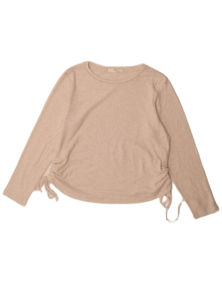 Marks & Spencer Womens Top Long Sleeve UK 16 Large Beige Viscose
