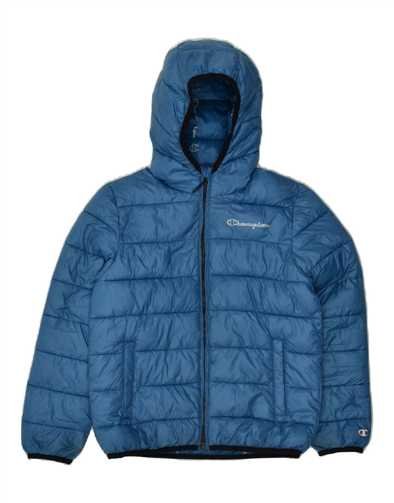 CHAMPION Boys Graphic Hooded Padded Jacket 9-10 Years Medium Blue | Vintage Champion | Thrift | Second-Hand Champion | Used Clothing | Messina Hembry 