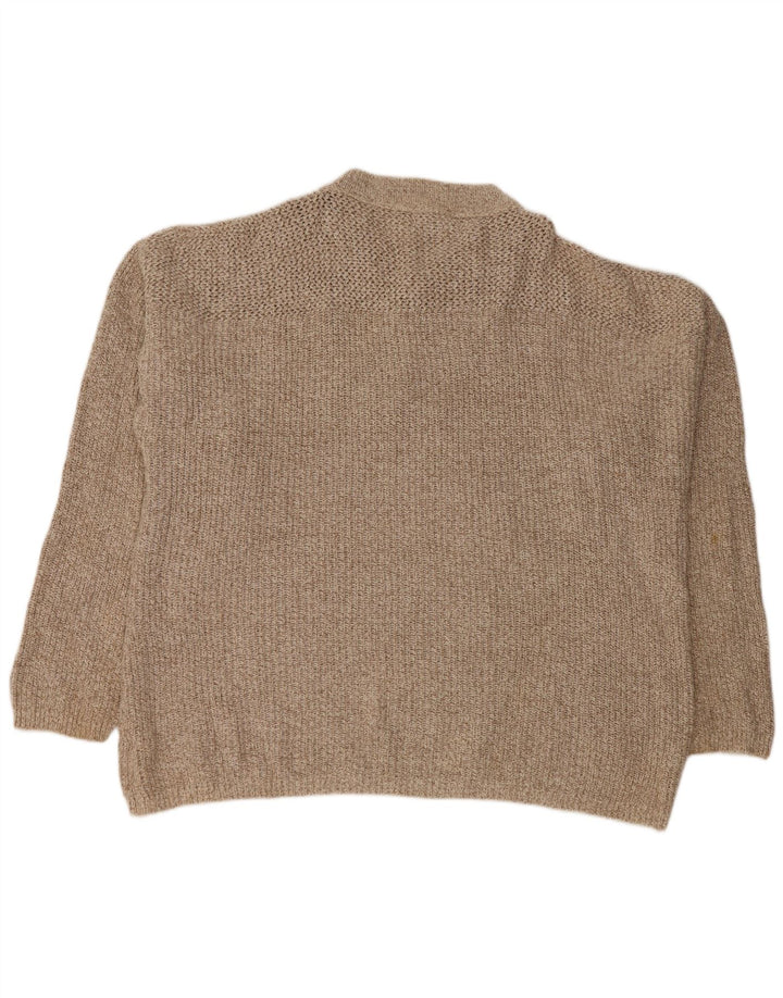EDDIE BAUER Mens Oversized Button Neck Jumper Sweater XL Beige Flecked