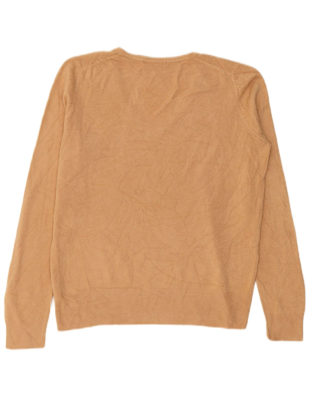 Marks & Spencer Womens V-Neck Jumper Sweater UK 12 Medium Beige Acrylic