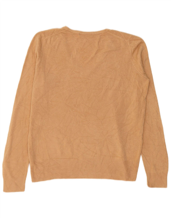 Marks & Spencer Womens V-Neck Jumper Sweater UK 12 Medium Beige Acrylic
