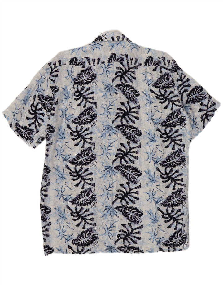 FOLLIE Mens Short Sleeve Shirt Size 41/42 Large Navy Blue Floral Viscose