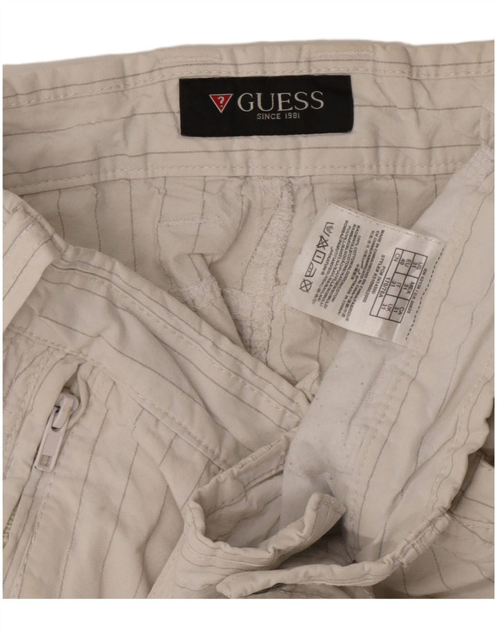 Guess Mens Cargo Shorts W31 Medium White Pinstripe Cotton