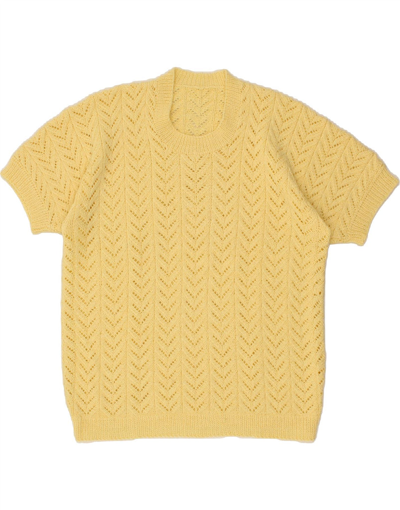 VINTAGE Womens Short Sleeve Crew Neck Jumper Sweater UK 16 Large Yellow Vintage Vintage and Second-Hand Vintage from Messina Hembry 