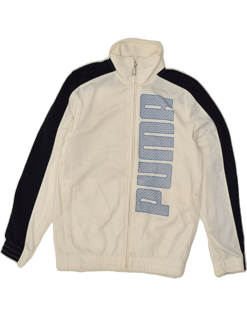 PUMA Boys Graphic Tracksuit Top Jacket 9-10 Years Beige Colourblock | Vintage Puma | Thrift | Second-Hand Puma | Used Clothing | Messina Hembry 