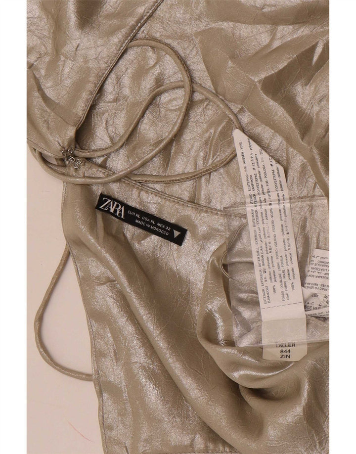 Zara Womens Crop Halter Top UK 18 XL Gold Polyester