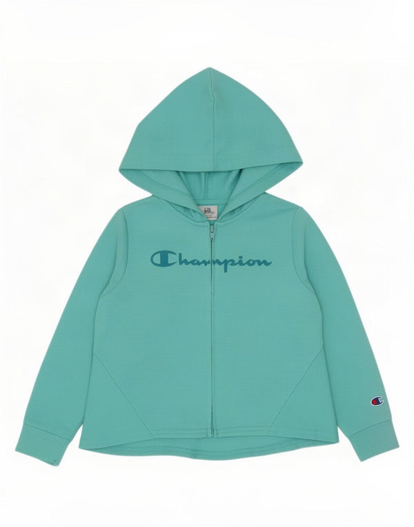 Champion Girls Graphic Zip Hoodie Sweater 3-4 Years Turquoise Polyester