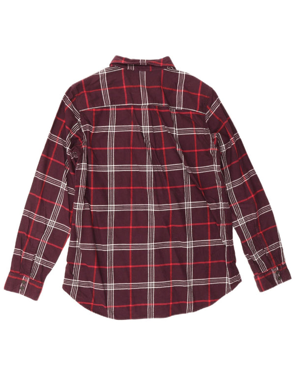 EDDIE BAUER Womens Classic Fit Flannel Shirt UK 14 Medium Burgundy Check