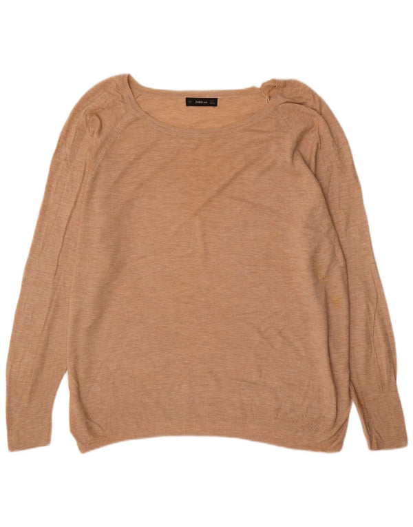 Zara Womens Oversized Boat Neck Jumper Sweater UK 14 Medium Beige