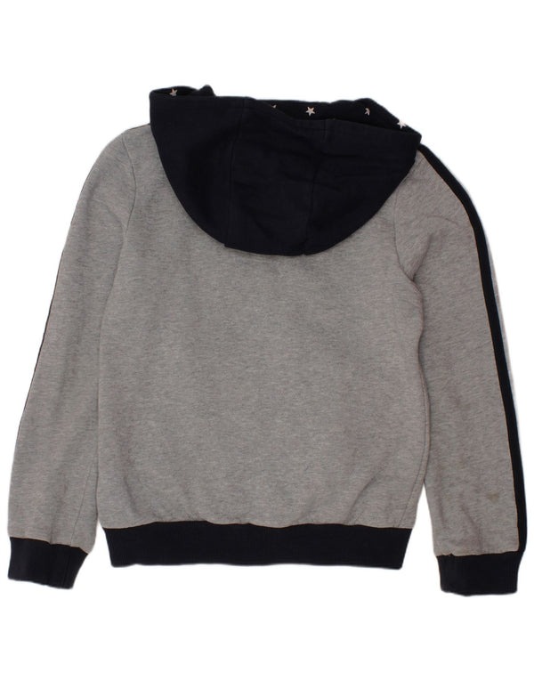 ADIDAS Girls Zip Hoodie Sweater 8-9 Years Grey Colourblock Cotton