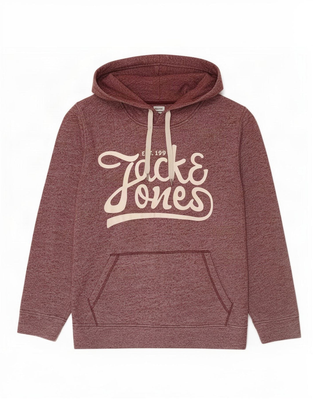 Jack & Jones Mens Graphic Hoodie Jumper Medium Burgundy Flecked Polyester