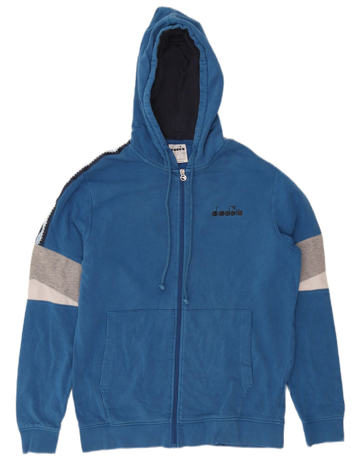 Diadora Mens Zip Hoodie Sweater Medium Blue Colourblock Cotton