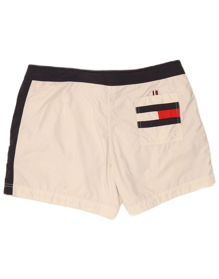 TOMMY HILFIGER Mens Graphic Swimming Shorts Large Off White Colourblock