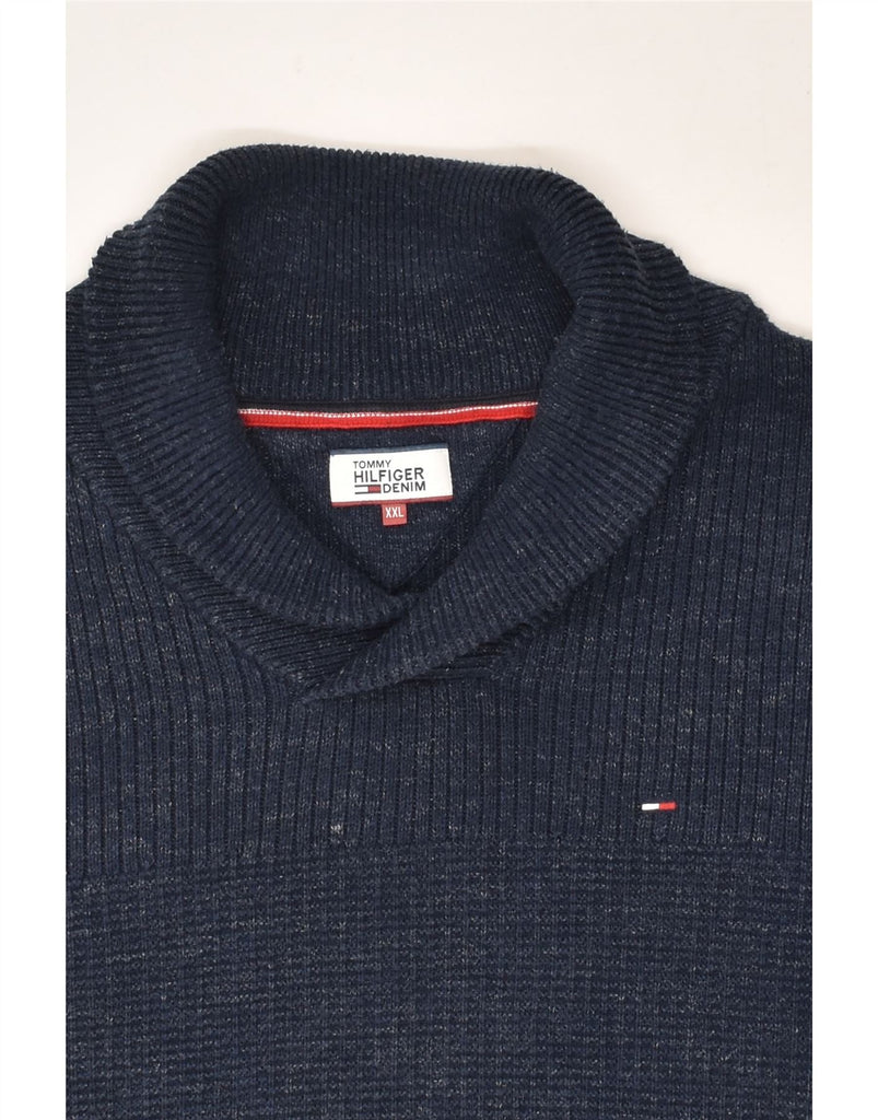 TOMMY HILFIGER Mens Shawl Neck Jumper Sweater 2XL Navy Blue Cotton | Vintage Tommy Hilfiger | Thrift | Second-Hand Tommy Hilfiger | Used Clothing | Messina Hembry 