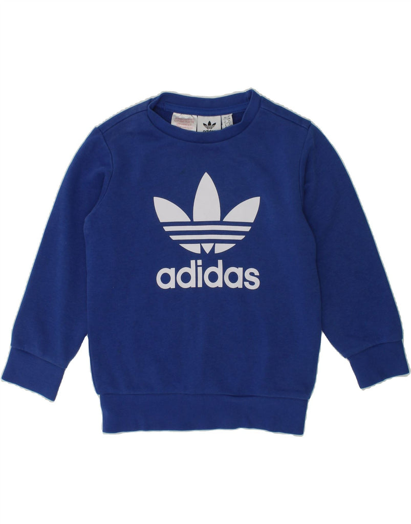 ADIDAS Boys Graphic Sweatshirt Jumper 2-3 Years Blue Cotton | Vintage Adidas | Thrift | Second-Hand Adidas | Used Clothing | Messina Hembry 