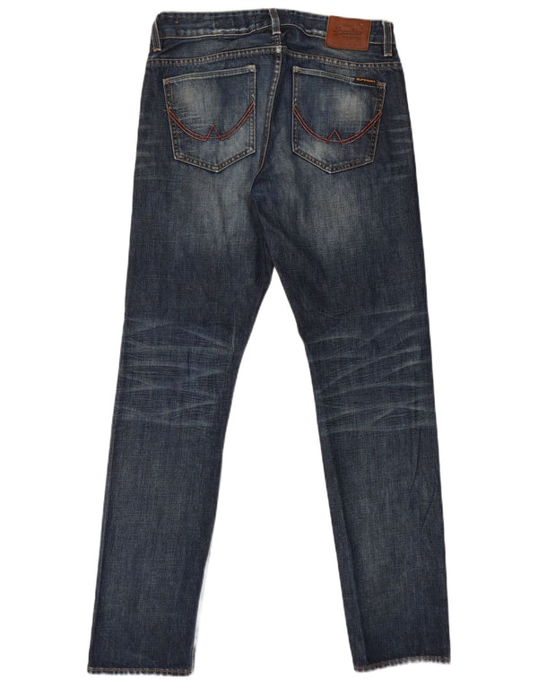 Superdry Mens Biker Fit Distressed Slim Jeans W32 L32 Navy Blue Cotton