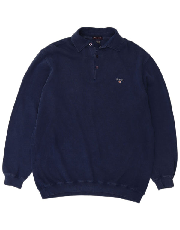 GANT Mens Polo Neck Jumper Sweater Large Navy Blue Cotton