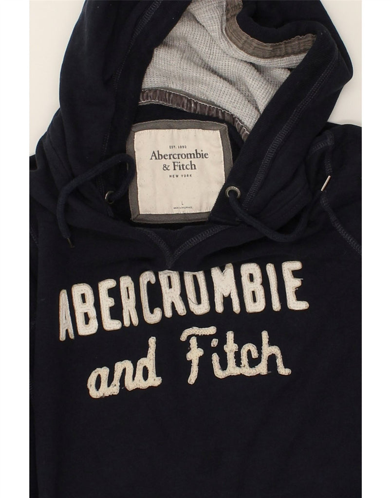 ABERCROMBIE & FITCH Womens Graphic Hoodie Jumper UK 14 Large Navy Blue | Vintage Abercrombie & Fitch | Thrift | Second-Hand Abercrombie & Fitch | Used Clothing | Messina Hembry 