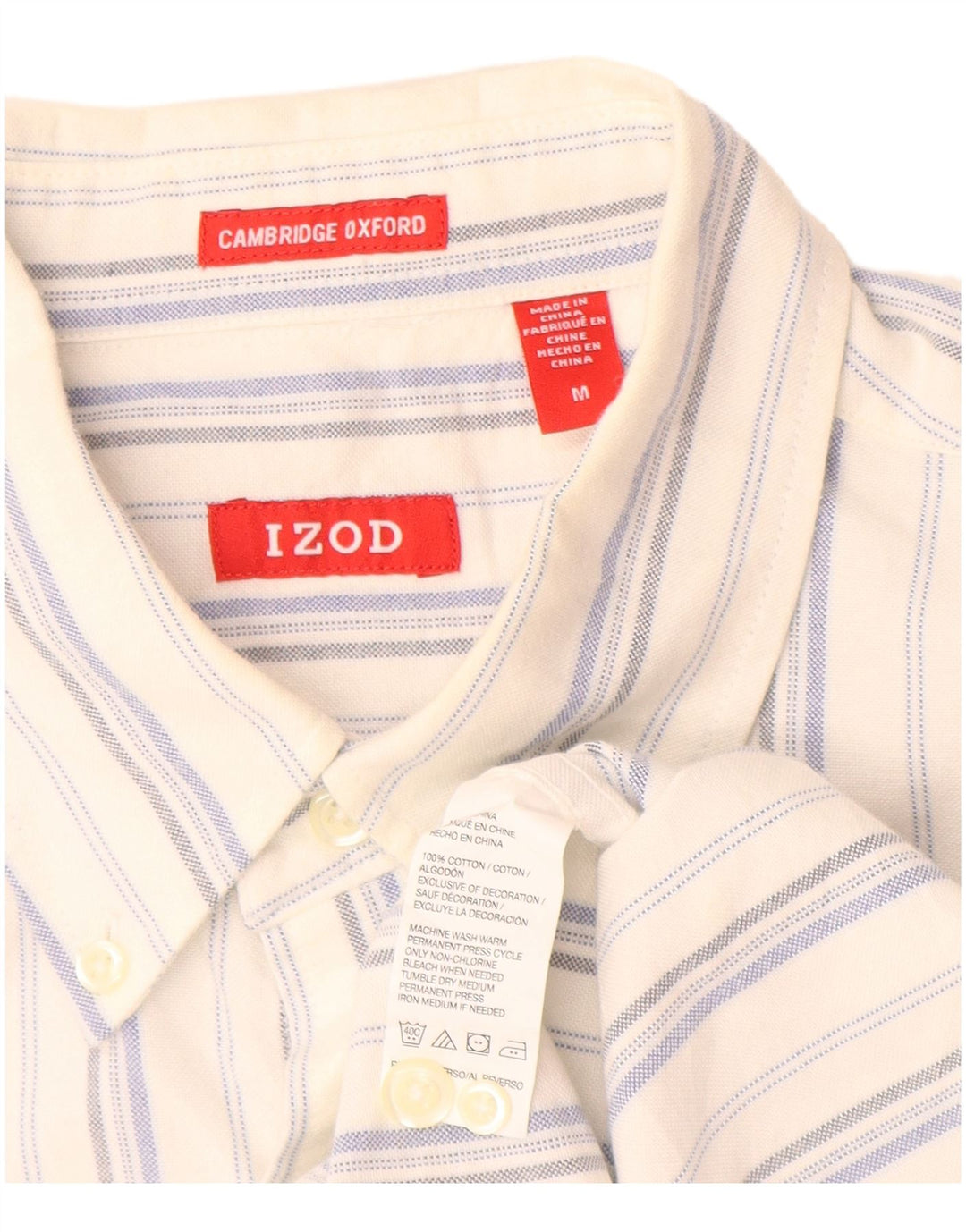 Izod Mens Shirt Medium White Striped Cotton