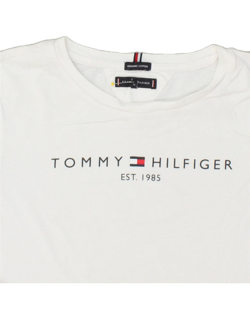 TOMMY HILFIGER Boys Graphic Top Long Sleeve 13-14 Years White Cotton | Vintage Tommy Hilfiger | Thrift | Second-Hand Tommy Hilfiger | Used Clothing | Messina Hembry 