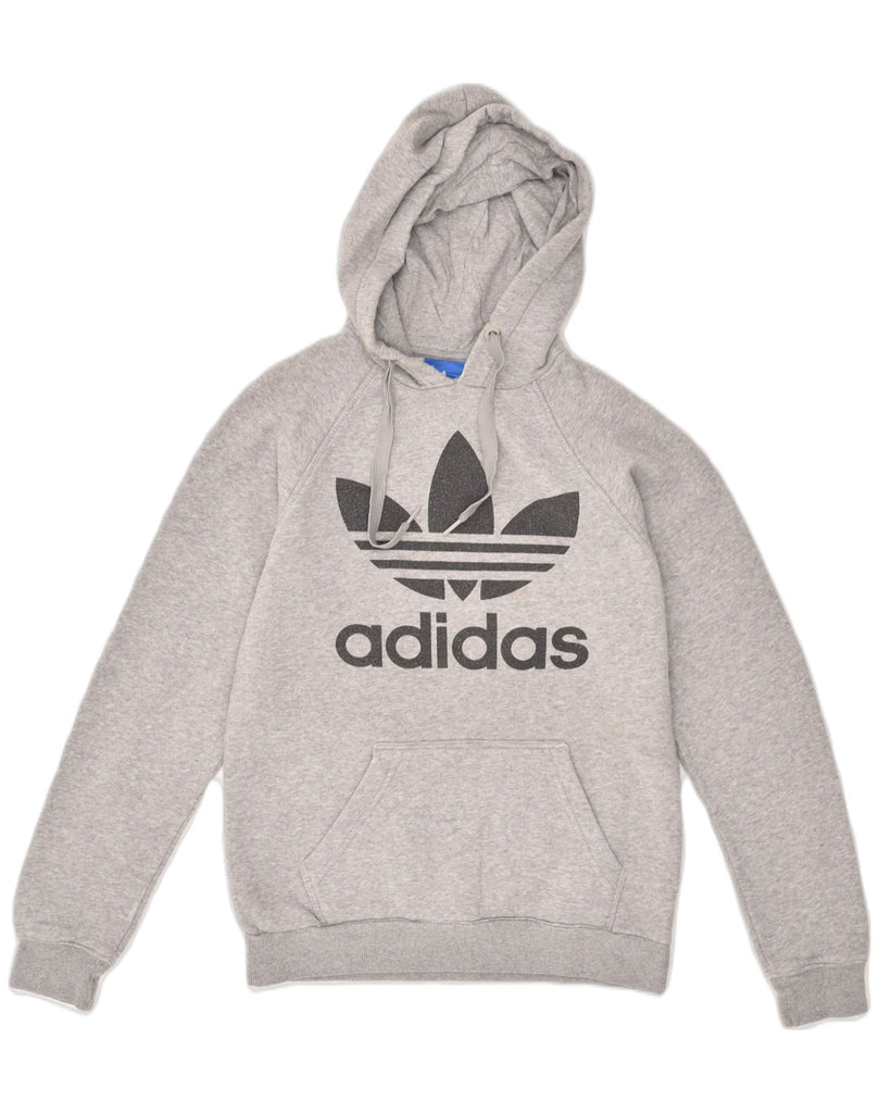 ADIDAS Womens Oversized Graphic Hoodie Jumper UK 6 XS Grey Cotton | Vintage Adidas | Thrift | Second-Hand Adidas | Used Clothing | Messina Hembry 
