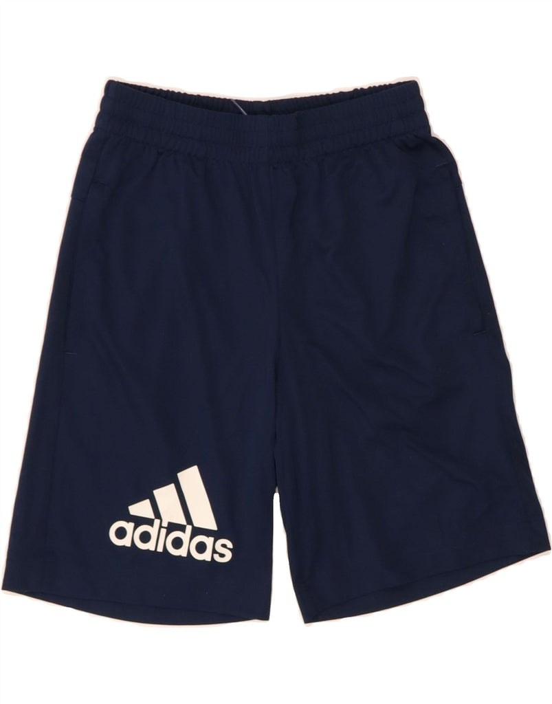 ADIDAS Boys Climalite Graphic Sport Shorts 9-10 Years  Navy Blue Polyester Vintage Adidas and Second-Hand Adidas from Messina Hembry 