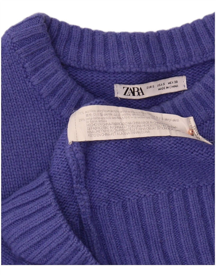 ZARA Womens Oversized Crew Neck Jumper Sweater UK 10 Small Blue Acrylic