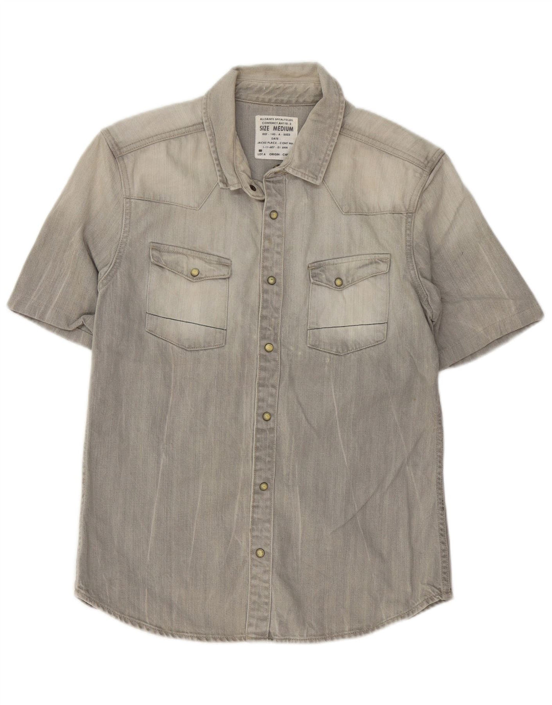 ALL SAINTS Mens Short Sleeve Denim Shirt Medium Grey Cotton