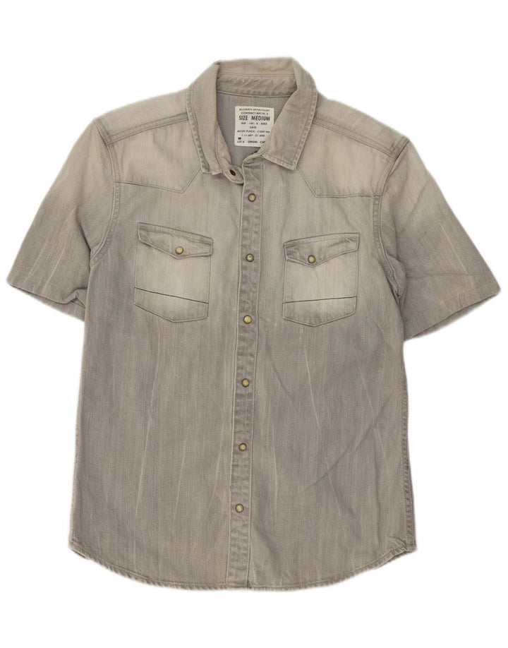 ALL SAINTS Mens Short Sleeve Denim Shirt Medium Grey Cotton