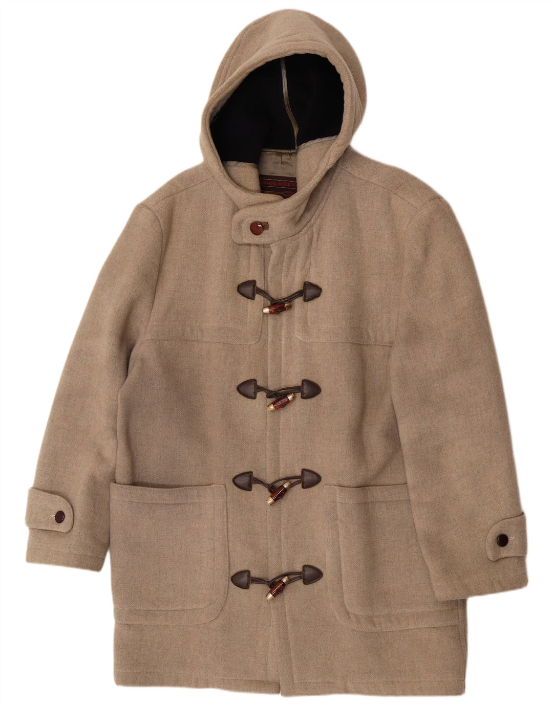 Zip Mens Hooded Duffle Coat UK 38 Medium Grey Wool