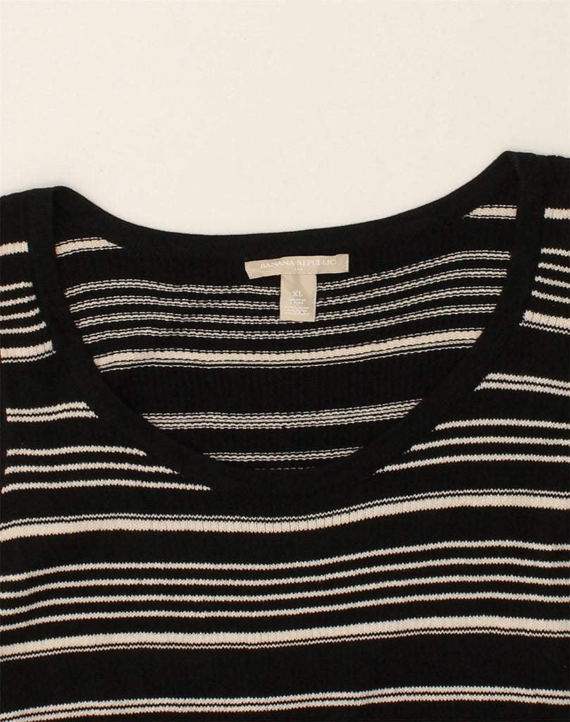 BANANA REPUBLIC Womens Knit Basic Dress UK 18 XL Black Striped Cotton | Vintage Banana Republic | Thrift | Second-Hand Banana Republic | Used Clothing | Messina Hembry 