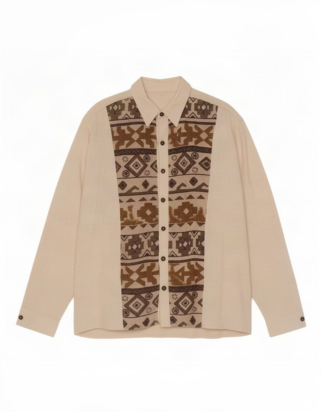 Vintage Mens Shirt Large Off White Geometric Linen