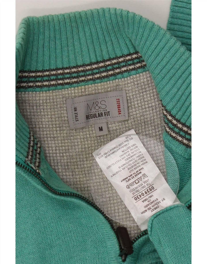 Marks & Spencer Mens Regular Fit Zip Neck Jumper Sweater Medium Green