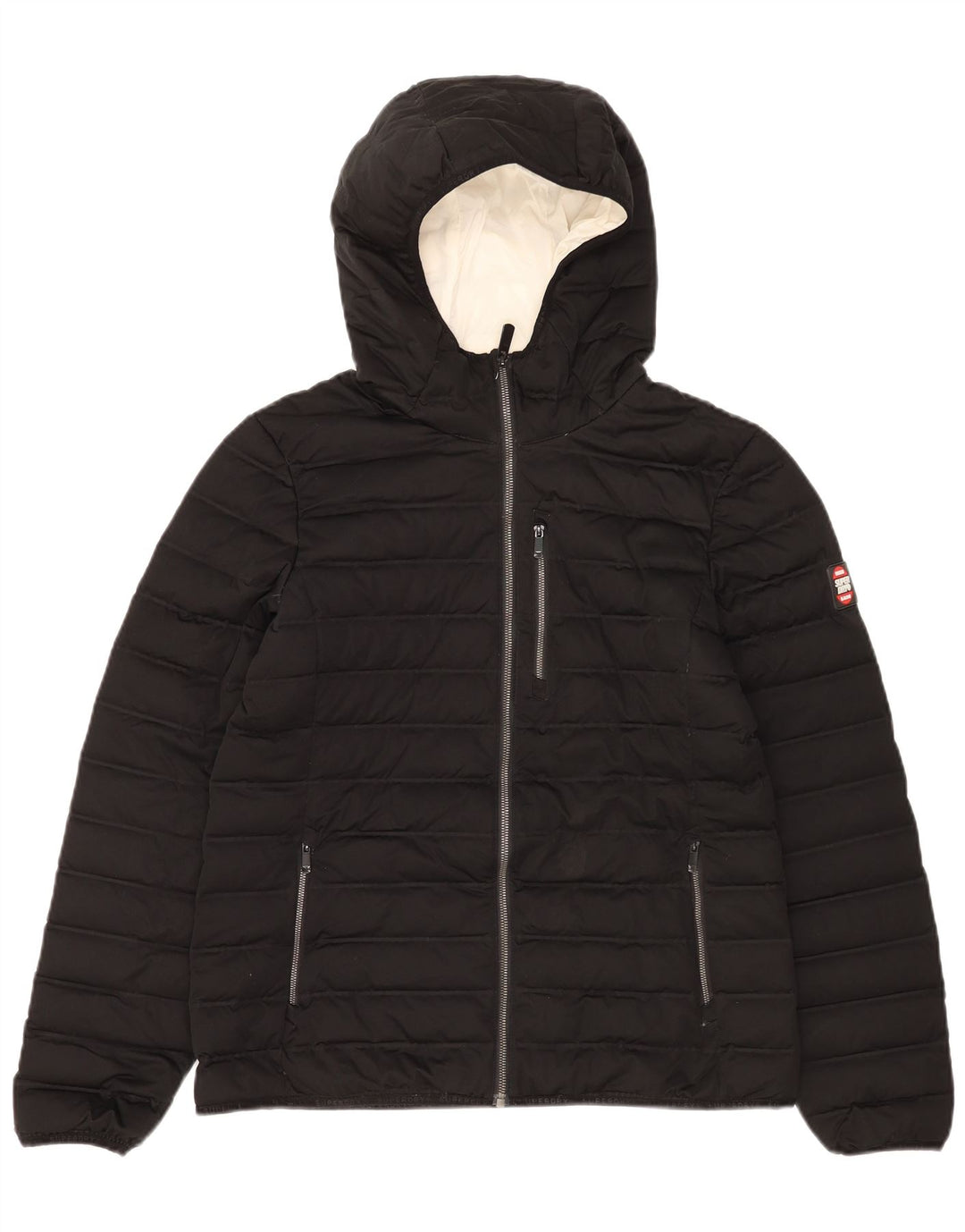 Superdry Womens Hooded Padded Jacket UK 14 Large Black Polyester