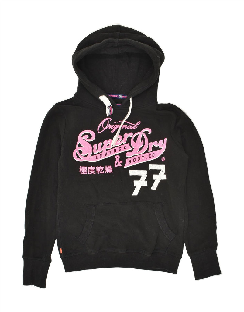 SUPERDRY Womens Vintage Graphic Hoodie Jumper UK 10 Small Black Cotton | Vintage Superdry | Thrift | Second-Hand Superdry | Used Clothing | Messina Hembry 