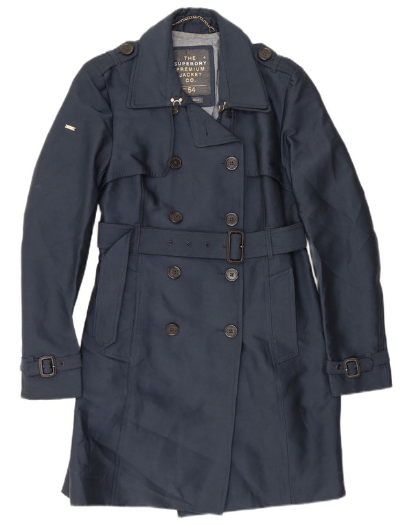 Superdry Womens Trench Coat UK 12 Medium Navy Blue Polyester