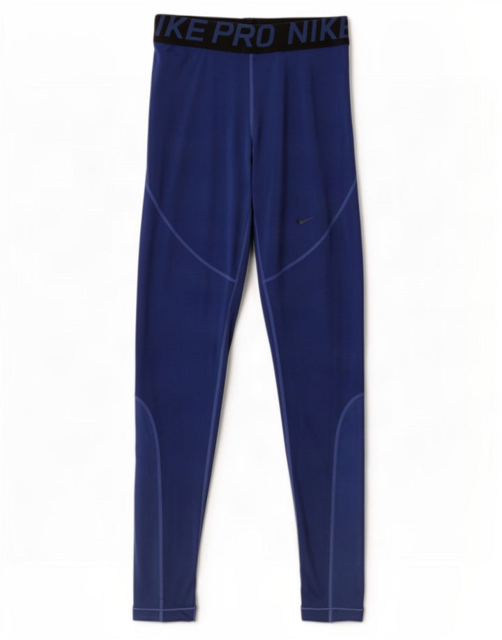 Nike Womens Dri Fit Graphic Leggings UK 12 Medium Blue Colourblock