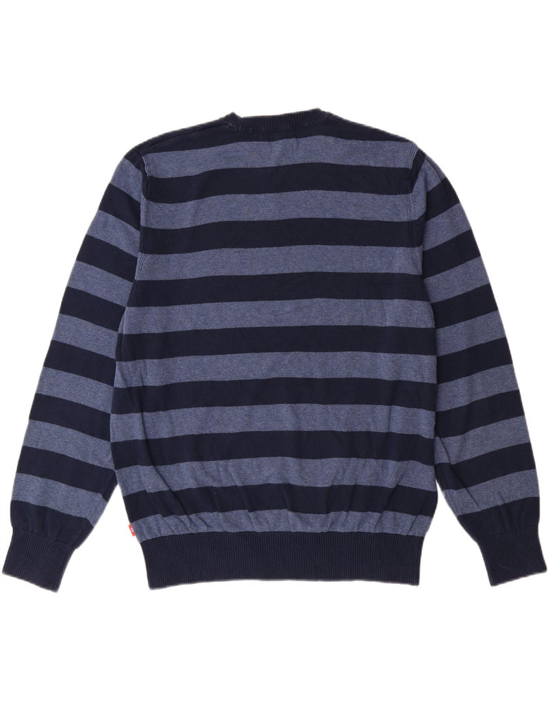 IZOD Mens Crew Neck Jumper Sweater Medium Blue Striped Cotton Vintage Izod and Second-Hand Izod from Messina Hembry 