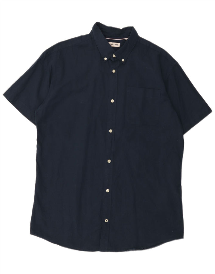 JACK & JONES Mens Short Sleeve Shirt XL Navy Blue Cotton