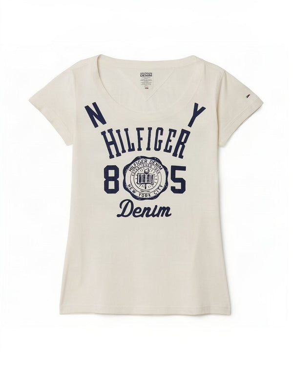 Tommy Hilfiger Womens Graphic T-Shirt Top UK 6 XS White