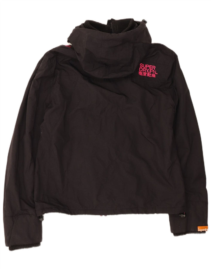Superdry Womens Hooded Windbreaker Jacket UK 18 XL Black Nylon