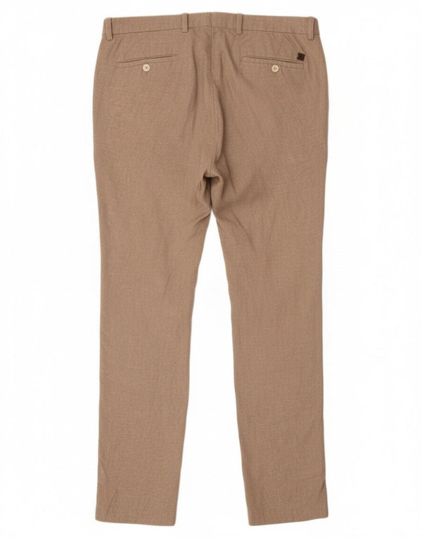 Massimo Dutti Mens Slim Suit Trousers EU 44 Large W34 L33 Beige Cotton