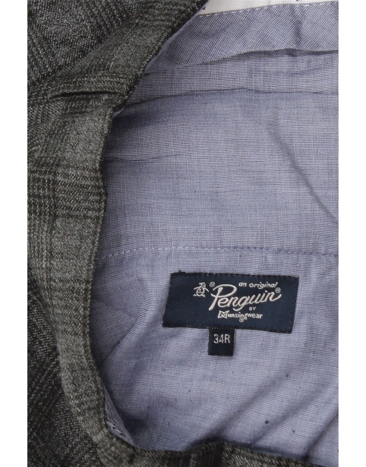 Penguin Mens Straight Suit Trousers W34 L30 Grey Check Polyester